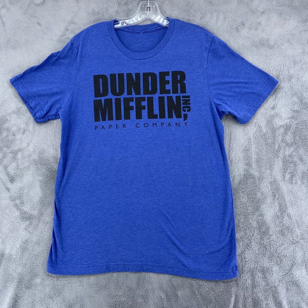 Dunder Mifflin Paper Co T Shirt Short Sleeve 100% Cotton Blue Crew Mens Large